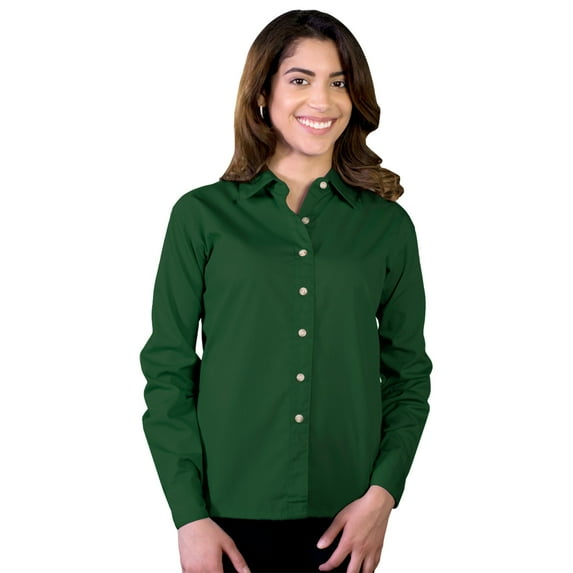 BlueGeneration Ladies Long Sleeve Easy Care Poplin - Hunter Medium Solid