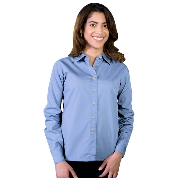 BlueGeneration Ladies Long Sleeve Easy Care Poplin - Light Blue Small Solid