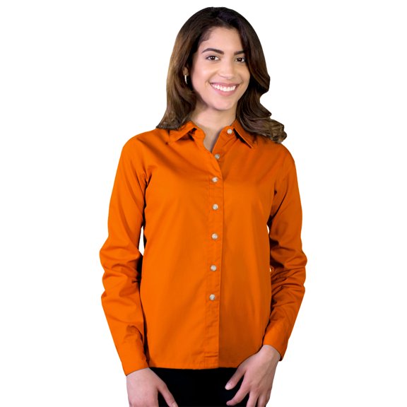 BlueGeneration Ladies Long Sleeve Easy Care Poplin - Orange Small Solid