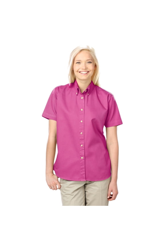 BlueGeneration Ladies Short Sleeve 100% Cotton Twill - Sangria Large Solid