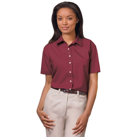 BlueGeneration Ladies Short Sleeve Easy Care Poplin - Burgundy Extra Large Solid