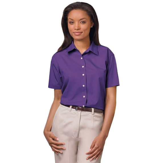 BlueGeneration Ladies Short Sleeve Easy Care Poplin - Purple Extra Large Solid