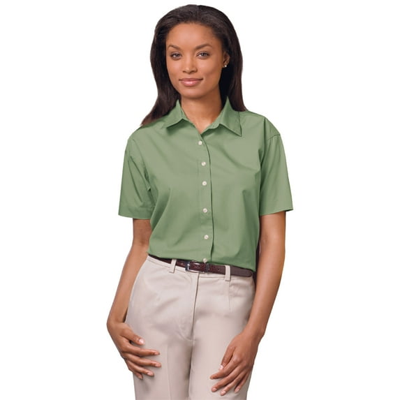 BlueGeneration Ladies Short Sleeve Easy Care Poplin - Sage 3 Extra Large Solid