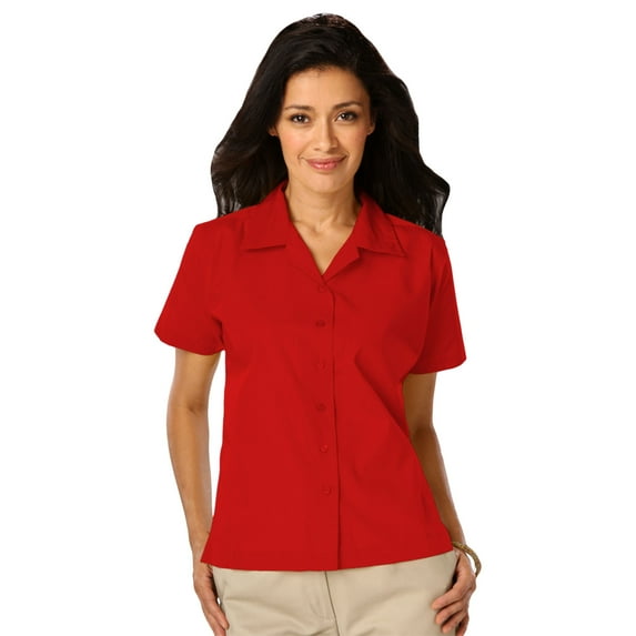 BlueGeneration Ladies Short Sleeve Solid Campshirt 65/35 Poly/ Cotton - Red Extra Small Solid