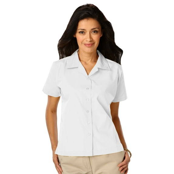 BlueGeneration Ladies Short Sleeve Solid Campshirt 65/35 Poly/ Cotton - White Medium Solid