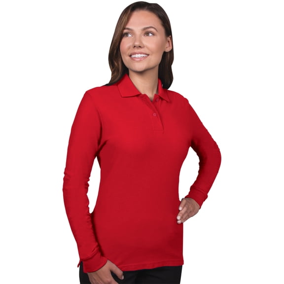 BlueGeneration Ladies Soft Touch Long Sleeve Polo - Red 4 Extra Large Solid