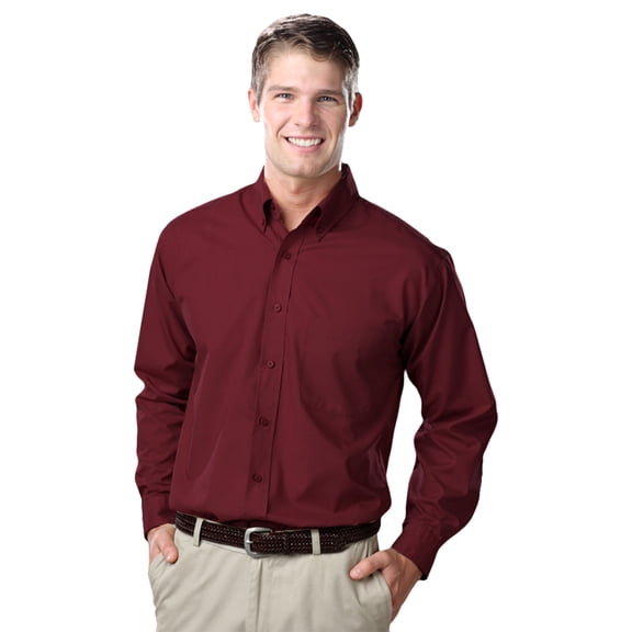 BlueGeneration Men'S L/S Light Weight Poplin Shirt - Burgundy Small Solid