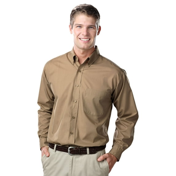 BlueGeneration Men'S L/S Light Weight Poplin Shirt - Tan 6 Extra Large Solid