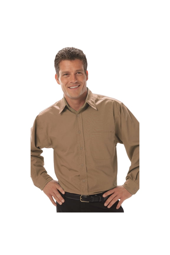 BlueGeneration Mens L/S Peached Fine Line Twill - Tan Large Solid
