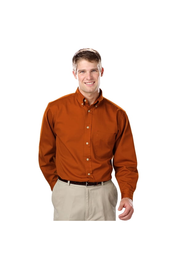 BlueGeneration Mens Long Sleeve 100% Cotton Twill - Burnt Orange 4 Extra Large Solid
