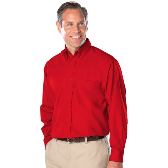 BlueGeneration Mens Long Sleeve Easy Care Poplin With Matching Buttons - Red 2 Extra Large Solid