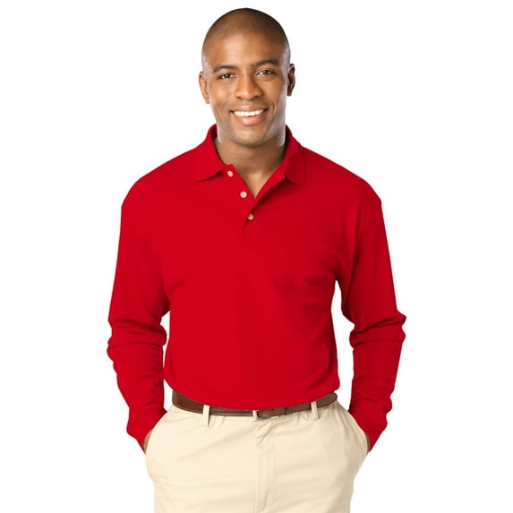 BlueGeneration Mens Long Sleeve Superblend Pique No Pocket - Red 5 Extra Large Solid