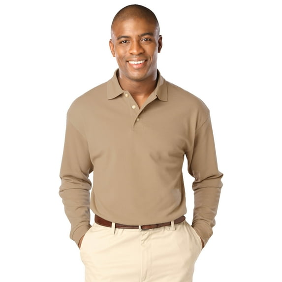 BlueGeneration Mens Long Sleeve Superblend Pique No Pocket - Tan 3 Extra Large Solid