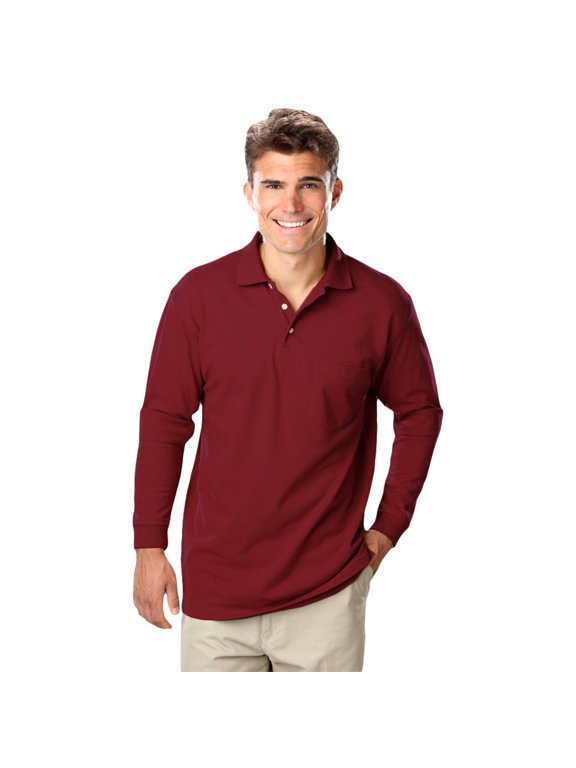 BlueGeneration Mens Long Sleeve Superblend Pique With Pocket - Burgundy Large Solid