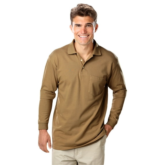 BlueGeneration Mens Long Sleeve Superblend Pique With Pocket - Tan 5 Extra Large Solid