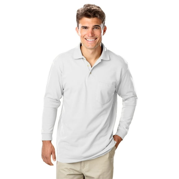 BlueGeneration Mens Long Sleeve Superblend Pique With Pocket - White Large Solid
