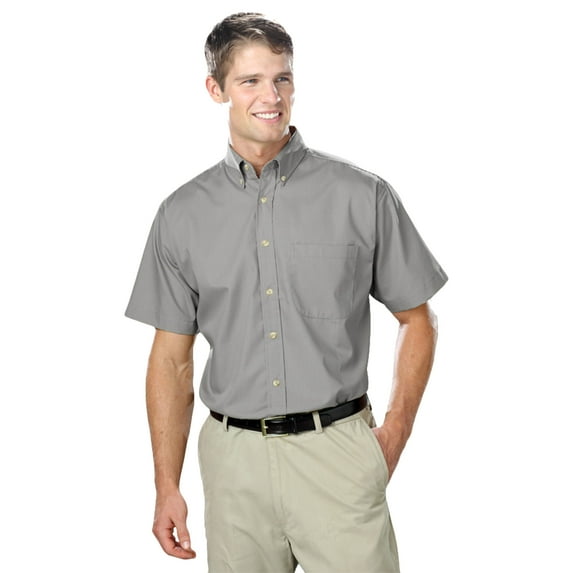 BlueGeneration Mens Short Sleeve Easy Care Poplin - Grey 5 Extra Large Solid