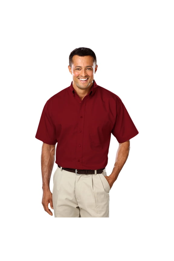 BlueGeneration Mens Short Sleeve Easy Care Poplin With Matching Buttons - Burgundy Medium Solid
