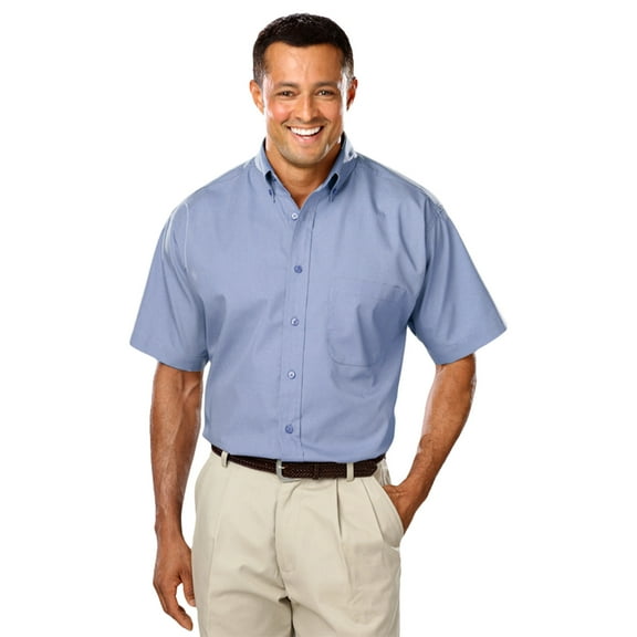 BlueGeneration Mens Short Sleeve Easy Care Poplin With Matching Buttons - Light Blue Large Solid