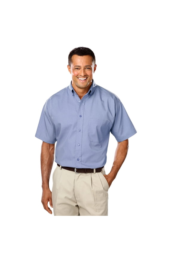 BlueGeneration Mens Short Sleeve Easy Care Poplin With Matching Buttons - Light Blue Medium Solid