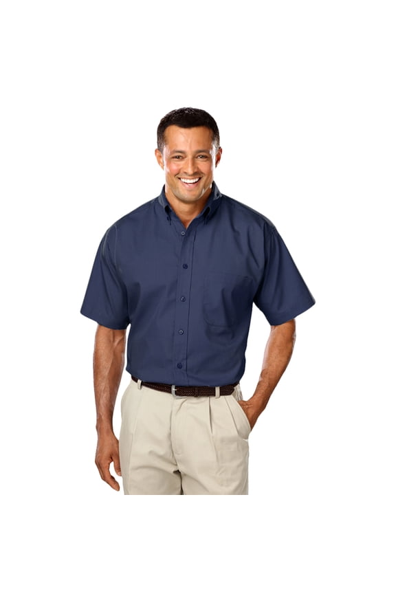 BlueGeneration Mens Short Sleeve Easy Care Poplin With Matching Buttons - Navy Medium Solid