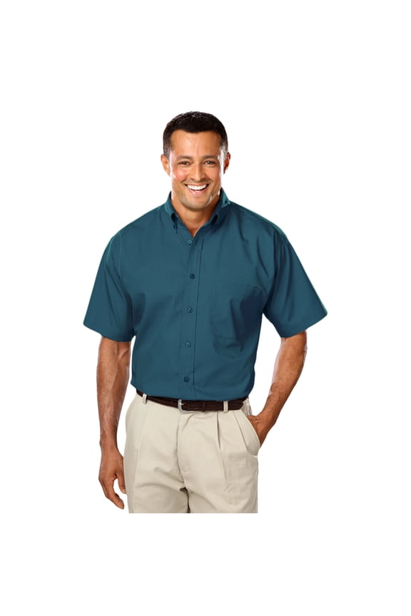 BlueGeneration Mens Short Sleeve Easy Care Poplin With Matching Buttons - Teal Medium Solid