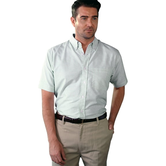BlueGeneration Mens Short Sleeve Oxford - Green Stripe Large Stripe