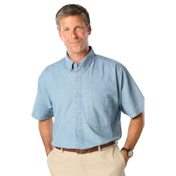 BlueGeneration Mens Short Sleeve Premium Denim - Faded Blue Large Solid