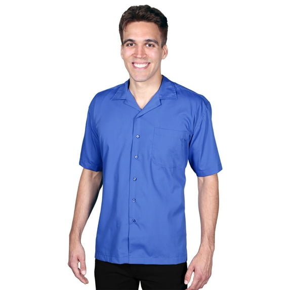 BlueGeneration Mens Short Sleeve Solid Campshirt 65/35 Poly/ Cotton - French Blue 6 Extra Large Solid