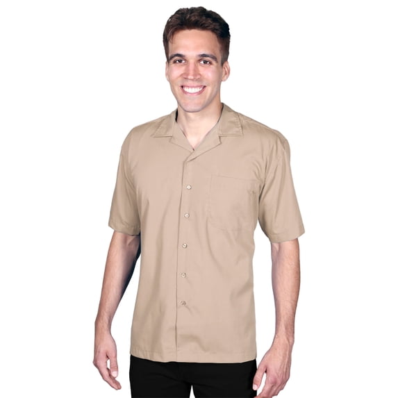 BlueGeneration Mens Short Sleeve Solid Campshirt - Natural Medium Solid