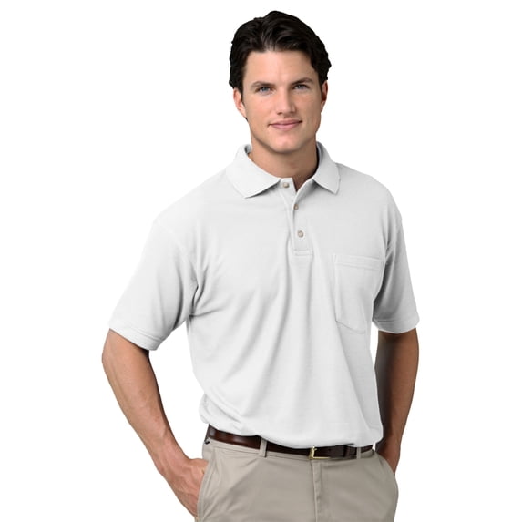 BlueGeneration Mens Short Sleeve Superblend Pique With Pocket - White Medium Solid