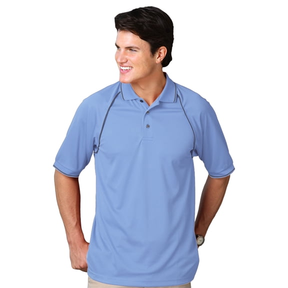 BlueGeneration Mens Wicking Piped Polo - Light Blue Large Solid