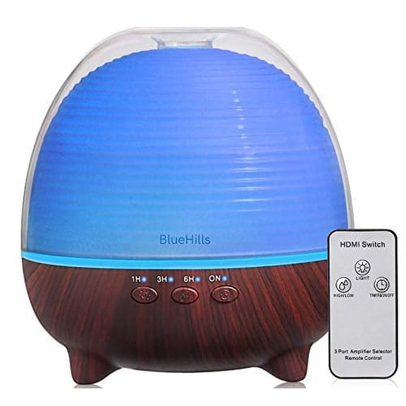 BlueHills 1000 ML Premium Essential Oil Diffuser with Remote Humidifier - Dark Wood Grain -N6