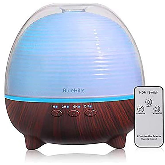 BlueHills 1000 ML Premium Essential Oil Diffuser with Remote Humidifier - Dark Wood Grain -N6