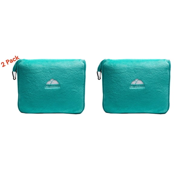 BlueHills 2 - Pack Premium Soft Compact Large Travel blanket pillow - Teal Green