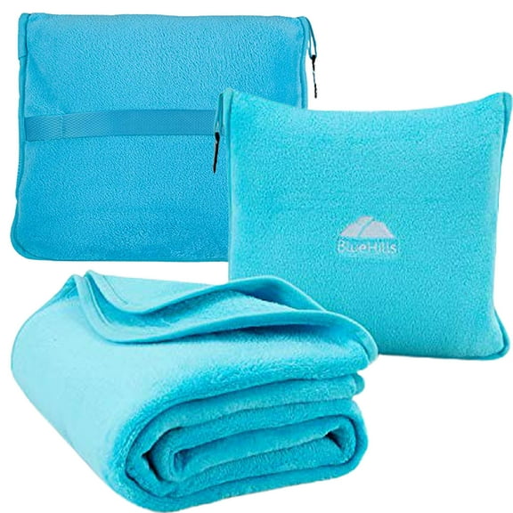 BlueHills Premium Soft Plush Travel Blanket Pillow Airplane - Sky Blue