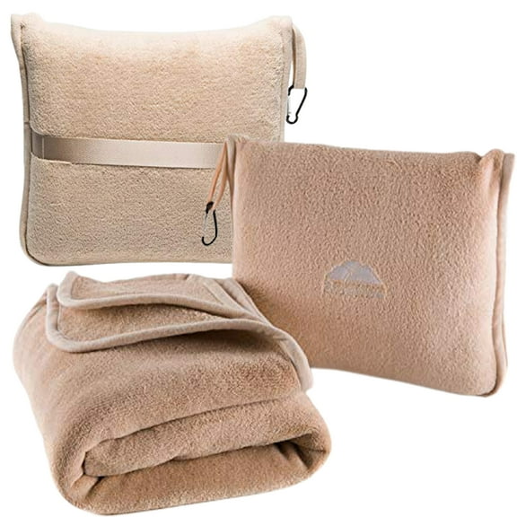 BlueHills Premium Soft Plush Travel Blanket Pillow Airplane Throw - Beige