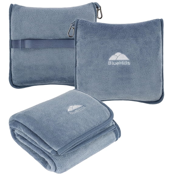 BlueHills Premium Soft Travel Blanket Pillow Airplane Blanket - Grayish Blue T026