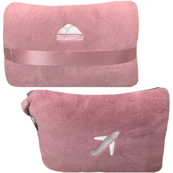 BlueHills Premium Soft Travel Blanket Pillow Airplane Mini - Dusty Rose Pink
