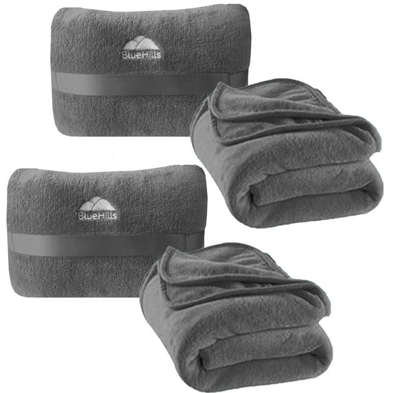 BlueHills Premium Soft Travel Blanket Pillow Airplane Mini - Gray 2Pack M21