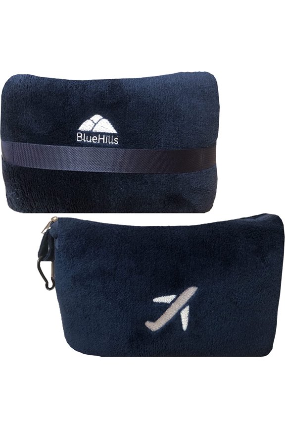 Premium Soft Travel Blanket Pillow Airplane Mini - Navy Blue