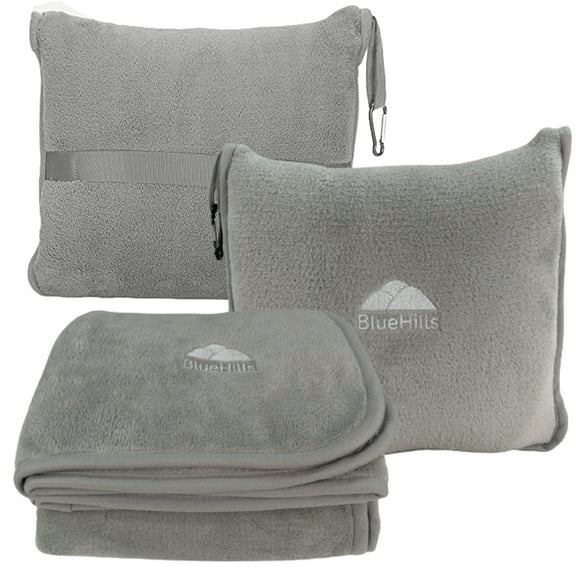 BlueHills Premium Soft Travel Blanket Pillow Airplane Throw - Light Gray