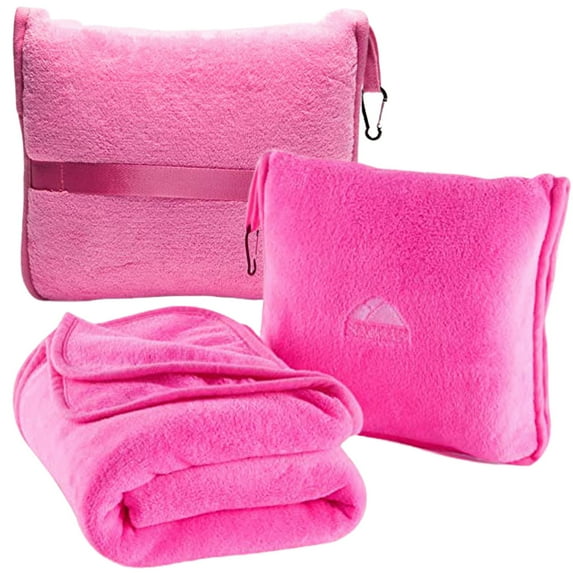 BlueHills Premium Soft Travel Blanket Pillow Airplane Throw - Pink