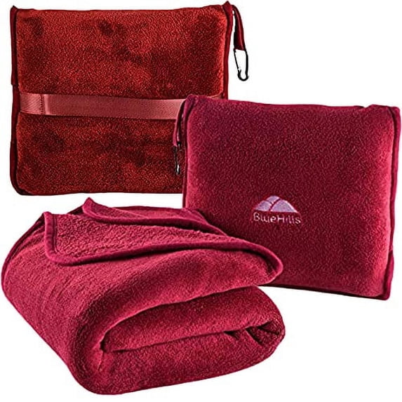 BlueHills Premium Soft Travel Blanket Pillow Airplane Throw - Red