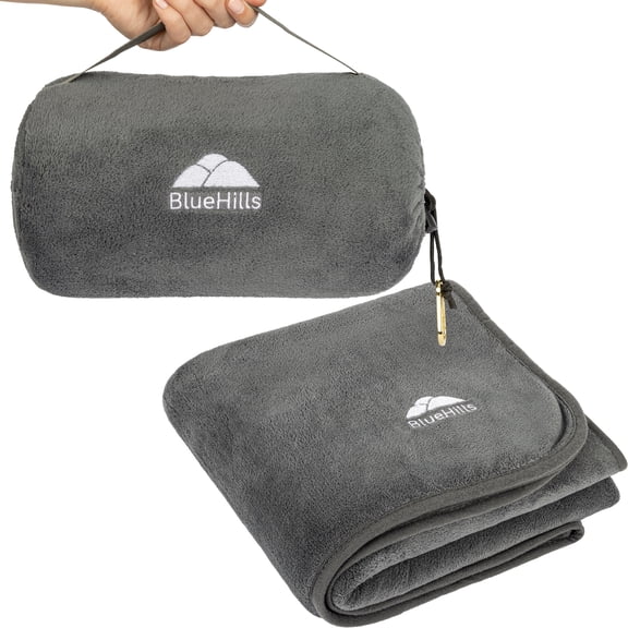 BlueHills Travel Blanket Rolled Premium Soft Plush Airplane - Gray R01