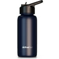 thumbnail image 1 of BluePeak Double Wall Insulated Stainless Steel Water Bottle With Straw - 32 Oz Wide Mouth Flask Thermos With Handle & Extra Lid, Keeps Drink Cold Or Hot For Sports, Hiking, Workout (Navy), 1 of 5