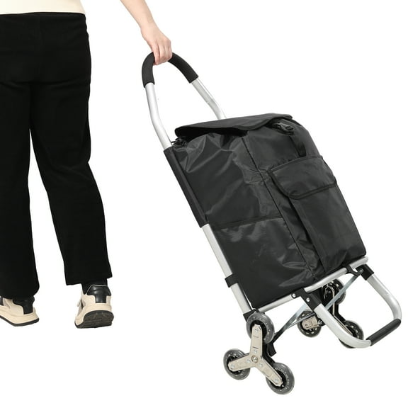 NIGSQJB Ultra-Lightweight Foldable Stair-Climbing Shopping Cart for Grocery-42L Capacity, 6 Wheels, Removable Oxford Waterproof Bag, Durable Aluminum Frame,Multi-Function Personal Hand Truck, Black
