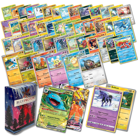BlueProton Premium Bundle | 50 Genuine Pokemon Cards | 2 Guaranteed Ultra Rares | Includes Legendary, VSTAR, VMAX, V, GX, or EX | Plus 2 Holos or Rares