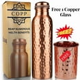 thumbnail image 1 of BlueQueen Copper Water Bottle - 34 Oz Extra Large - A Hammered Ayurvedic Pure Copper Vessel Bottle For Drinking - Lower Your Sugar Intake The Health Benefits Immediately With Free 1 Copper Glass, 1 of 5