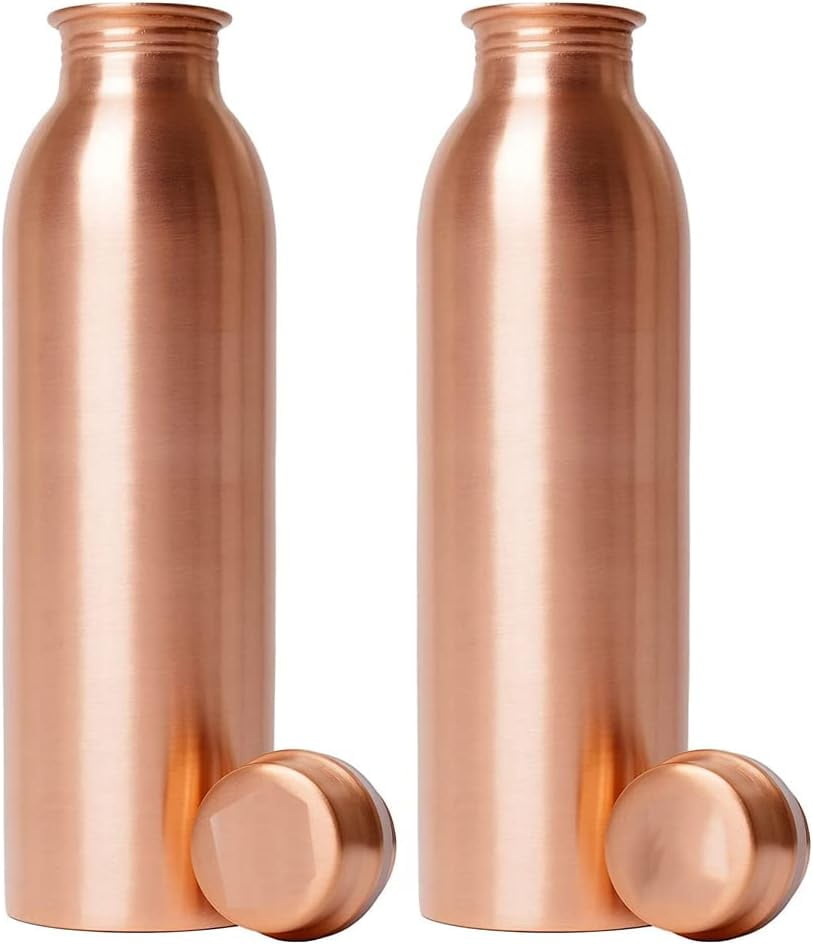 BlueQueen Pack of 2-34oz Pure Copper Water Bottle Ayurvedic For Drinking- Drink More Water, Lower Your Sugar Intake And Enjoy The Health Benefits Immediately